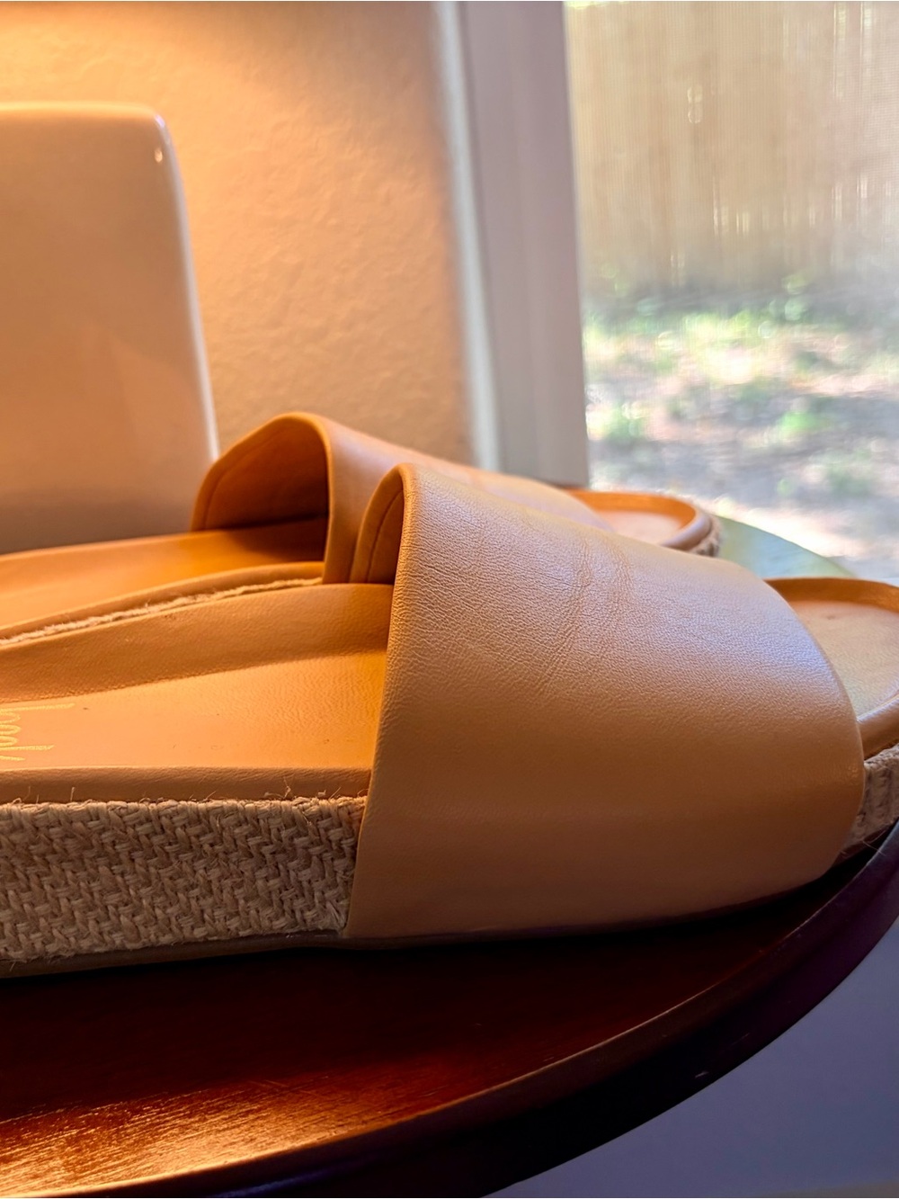 beek Tan Slide Sandals with Espadrille-Wrapped Sole